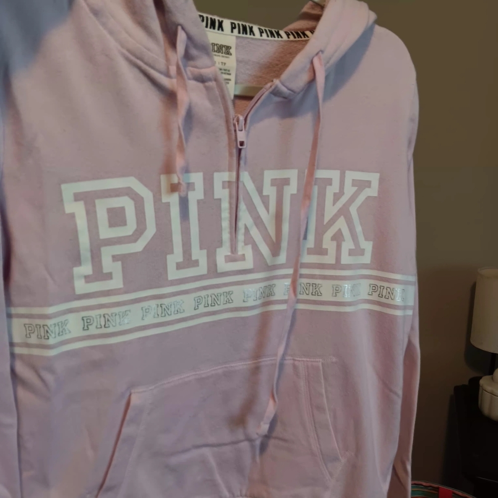 PINK Victoria's Secret Lilac Zip Hoodie with White Logo - Picture 3 of 10